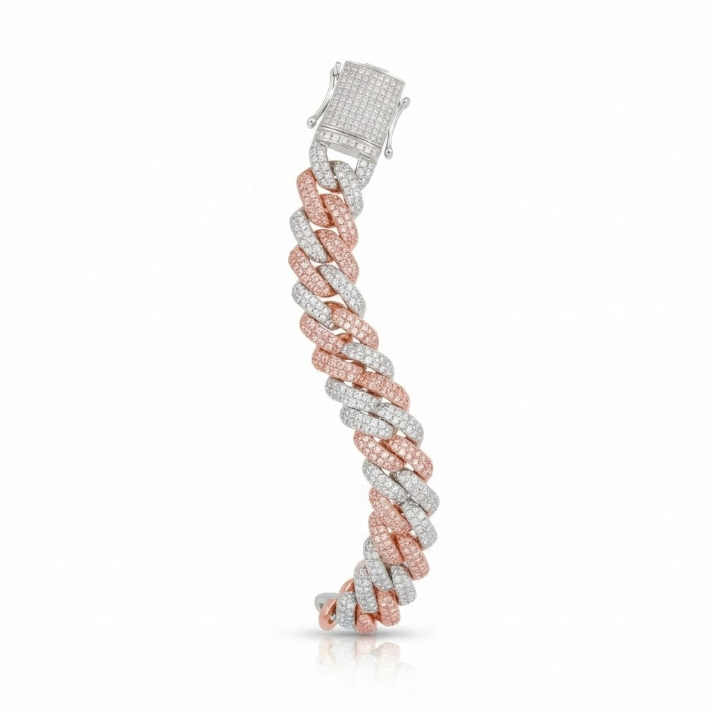 Two-Tone Pave Cuban Link Moissanite Bracelet