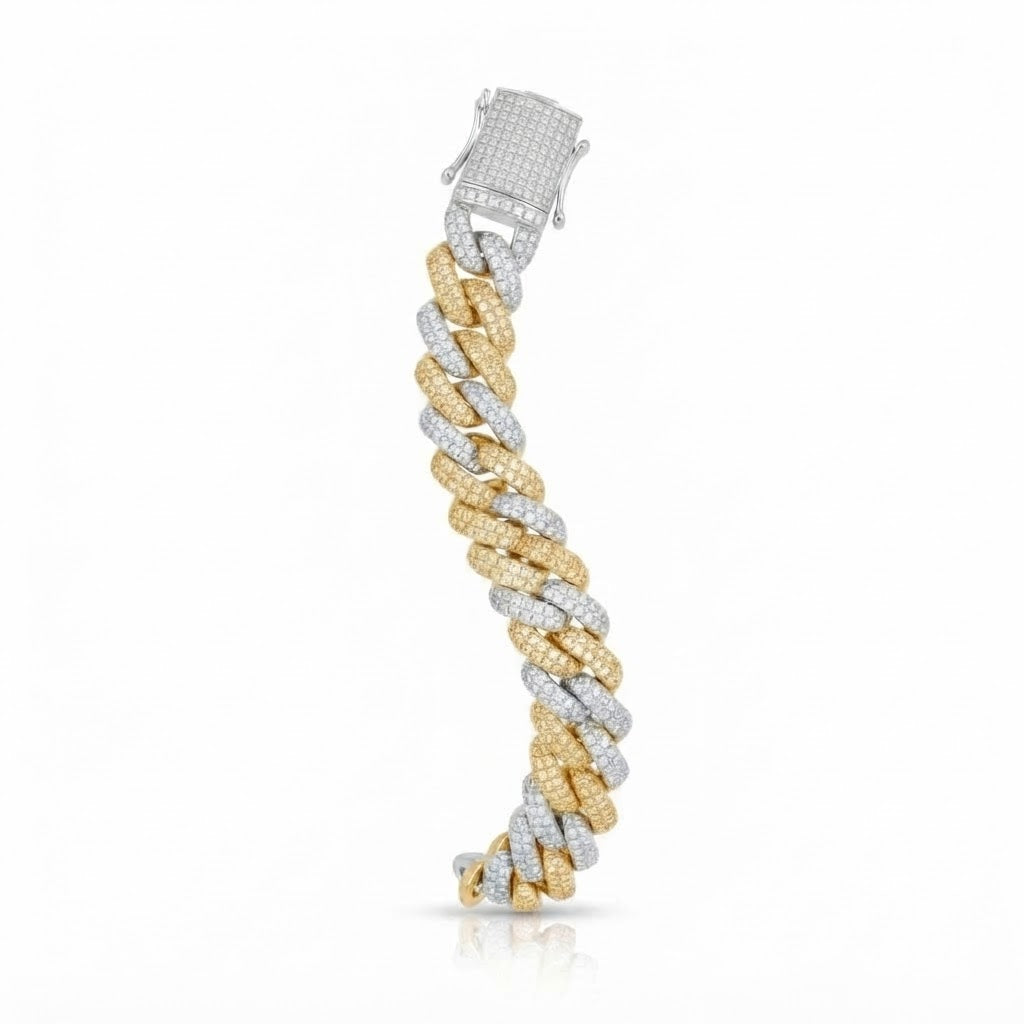 Two-Tone Pave Cuban Link Moissanite Bracelet