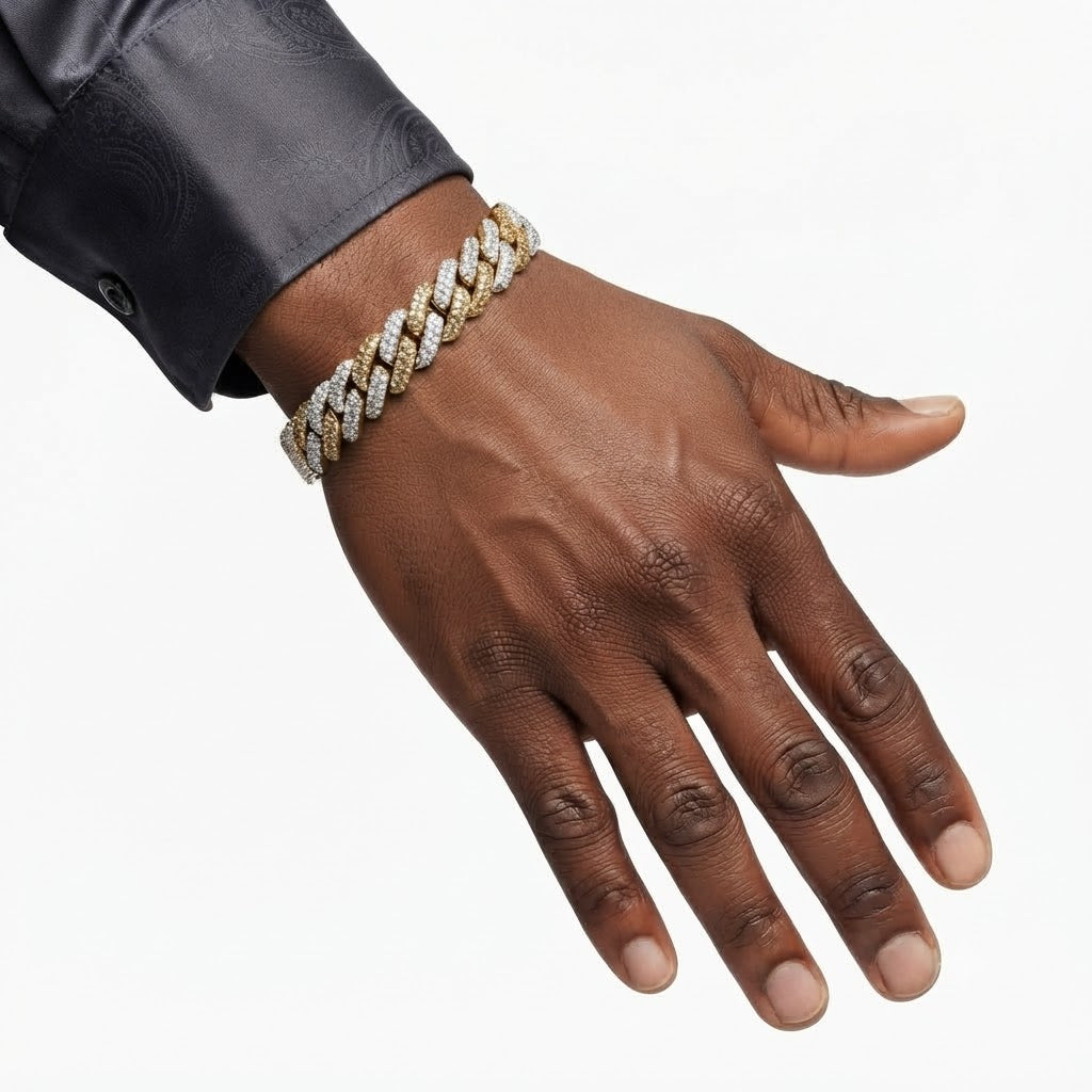 Two-Tone Pave Cuban Link Moissanite Bracelet