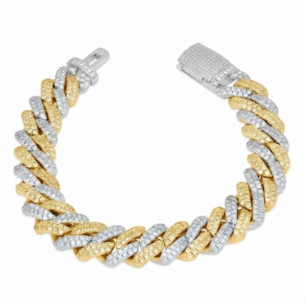 Two-Tone Pave Cuban Link Moissanite Bracelet