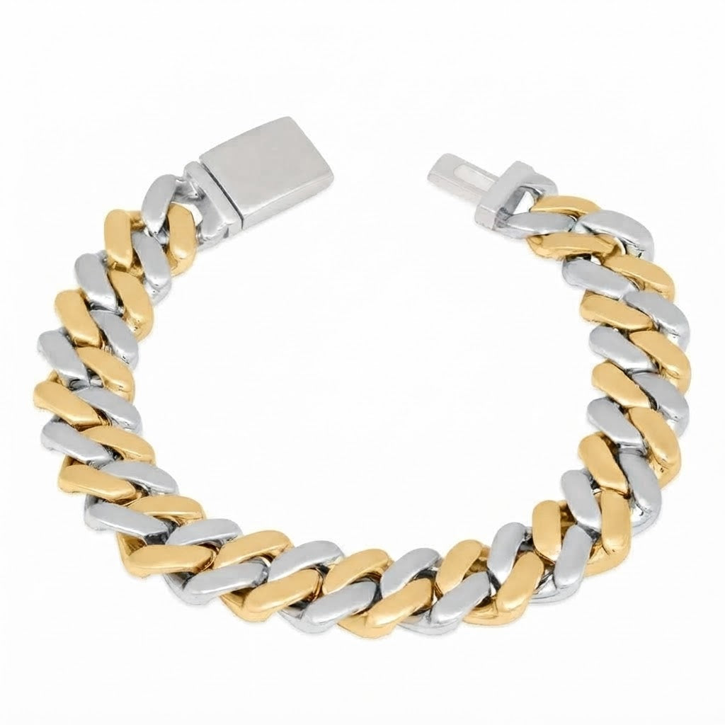 Two-Tone Pave Cuban Link Moissanite Bracelet