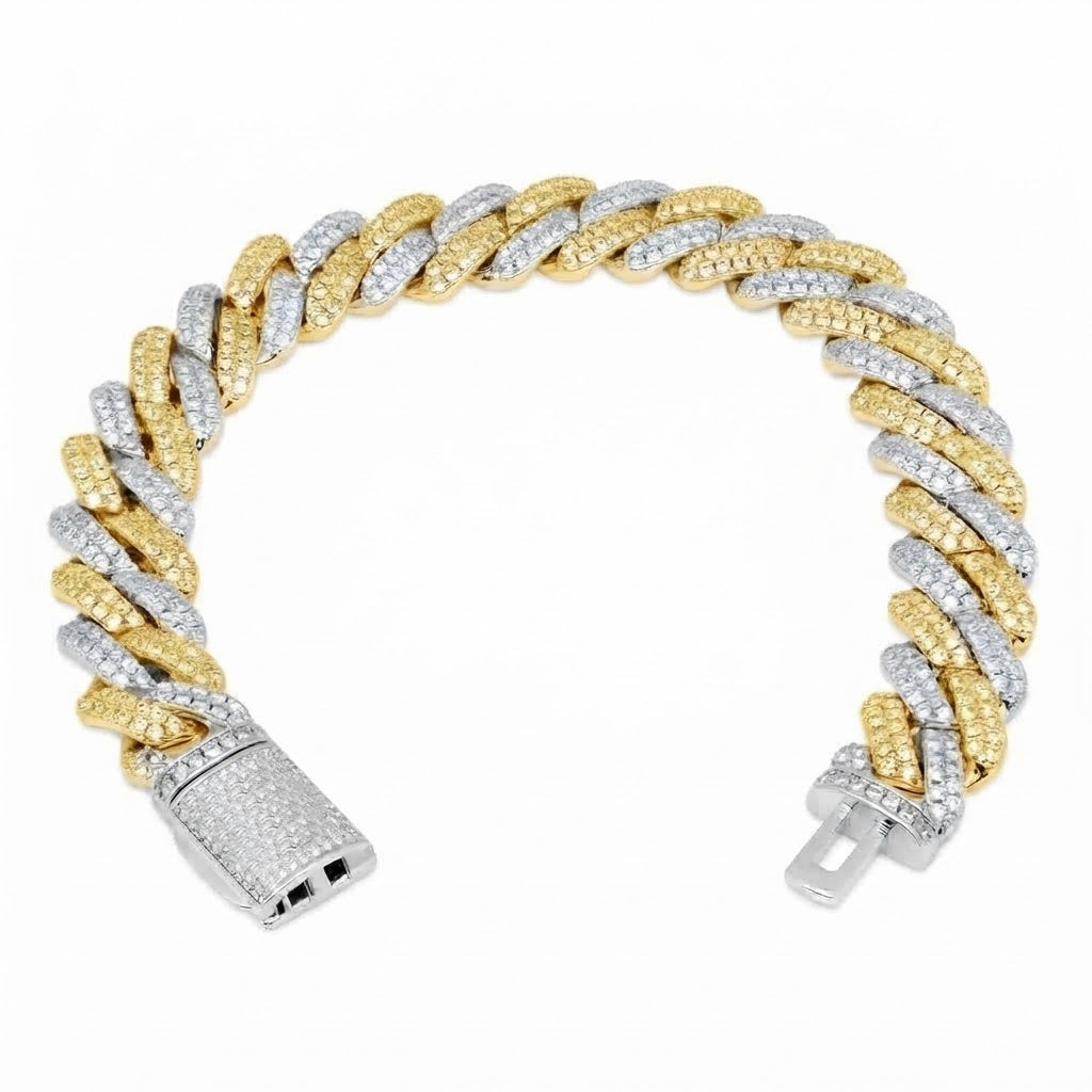 Two-Tone Pave Cuban Link Moissanite Bracelet