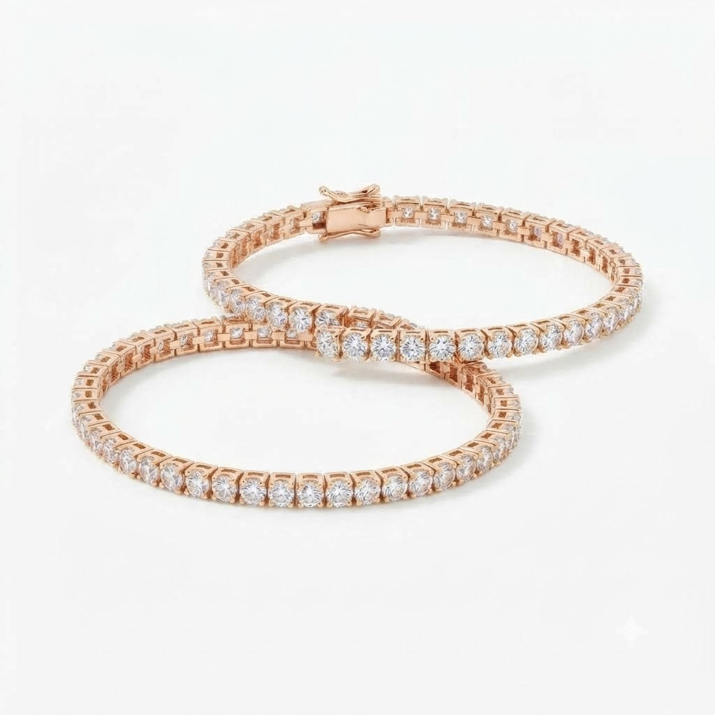 Round Cut Moissanite Tennis Bracelet with Prong Set Links for Men
