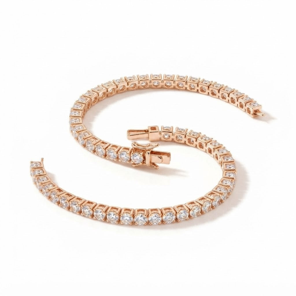Round Cut Moissanite Tennis Bracelet with Prong Set Links for Men