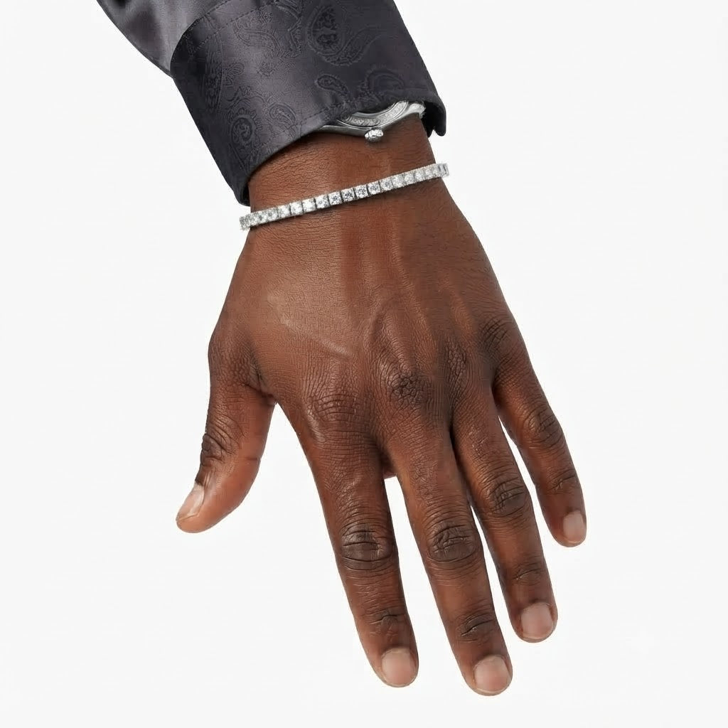 Round Cut Moissanite Tennis Bracelet with Prong Set Links for Men