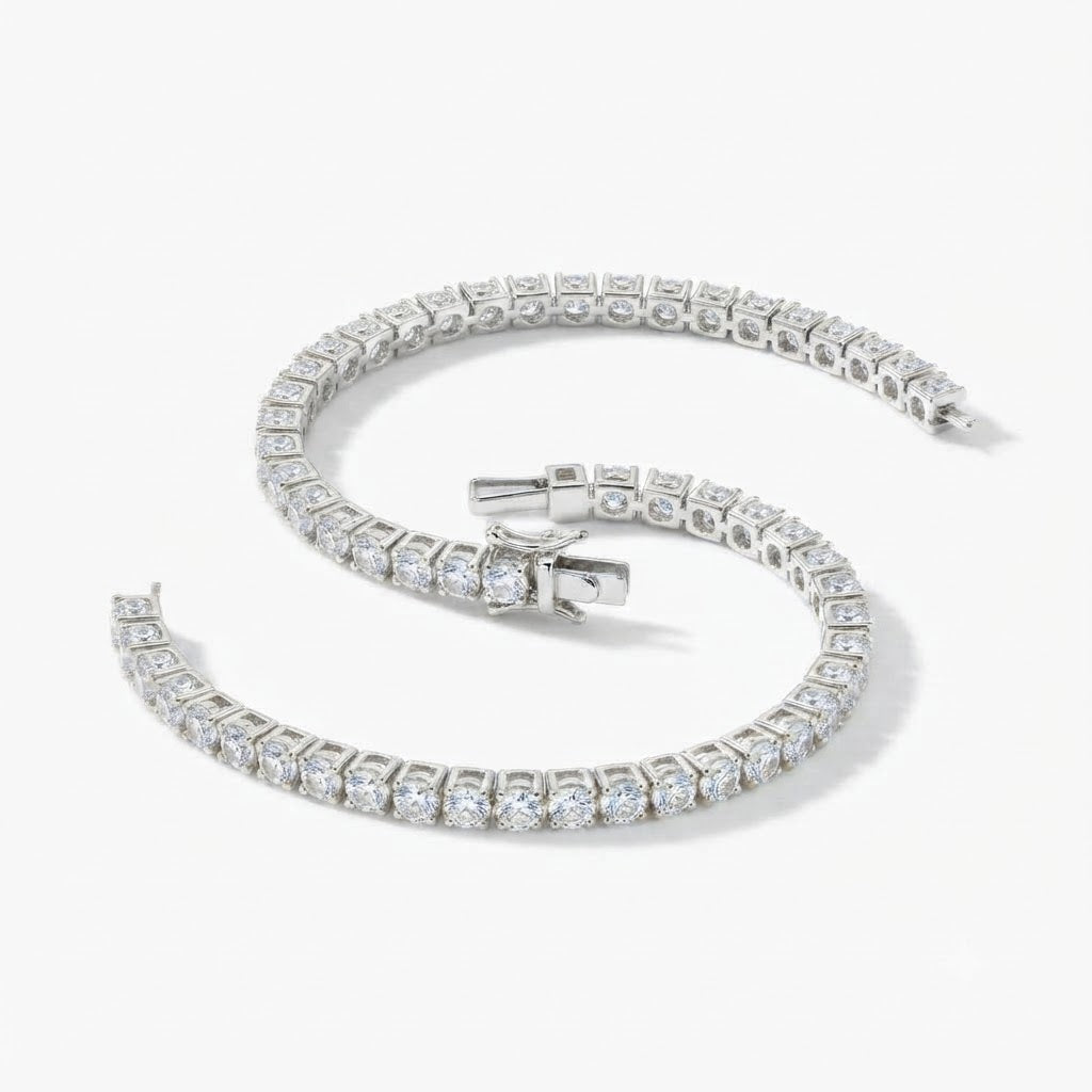 Round Cut Moissanite Tennis Bracelet with Prong Set Links for Men
