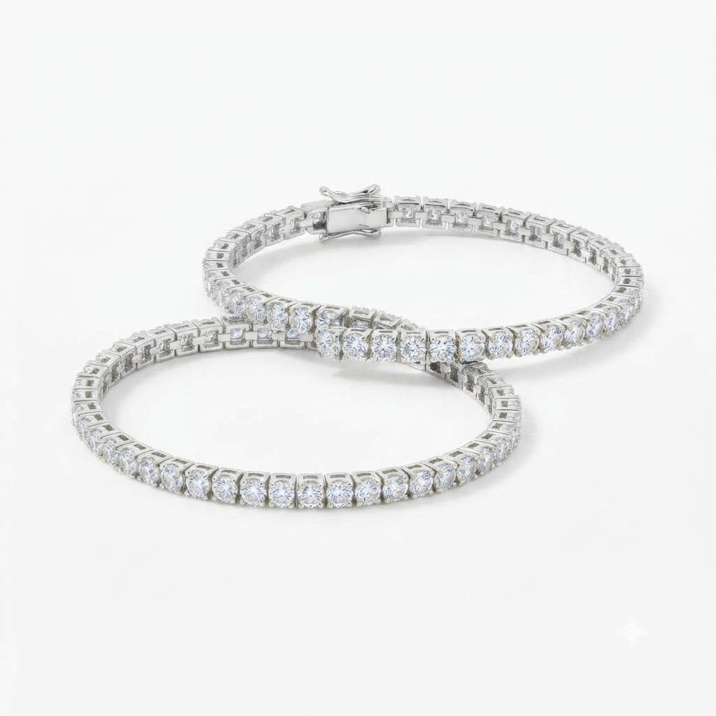 Round Cut Moissanite Tennis Bracelet with Prong Set Links for Men