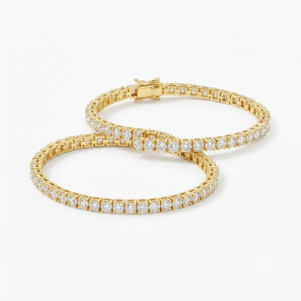 Round Cut Moissanite Tennis Bracelet with Prong Set Links for Men