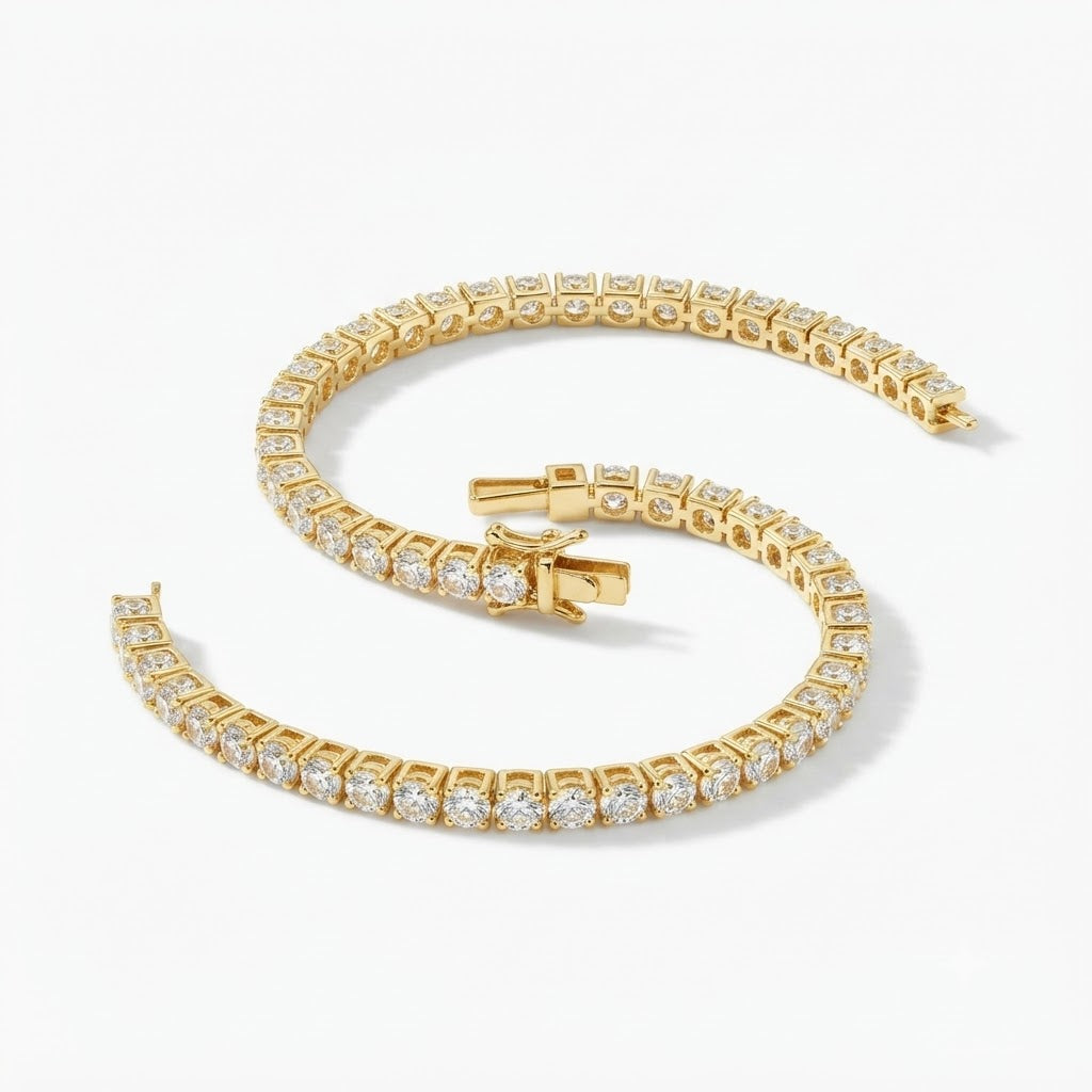 Round Cut Moissanite Tennis Bracelet with Prong Set Links for Men