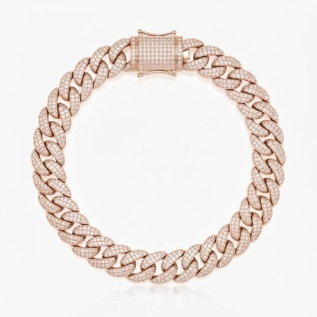 8MM Pave Cuban Link Moissanite Bracelet with Box Clasp for Men