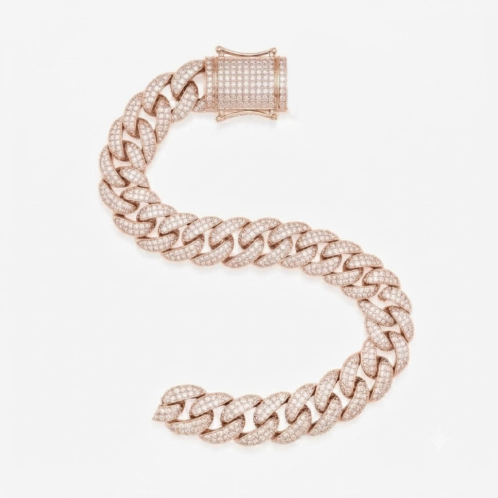 8MM Pave Cuban Link Moissanite Bracelet with Box Clasp for Men