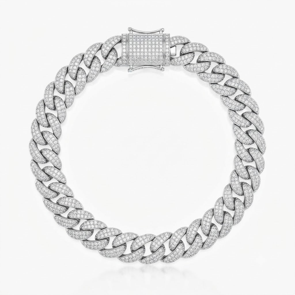 8MM Pave Cuban Link Moissanite Bracelet with Box Clasp for Men