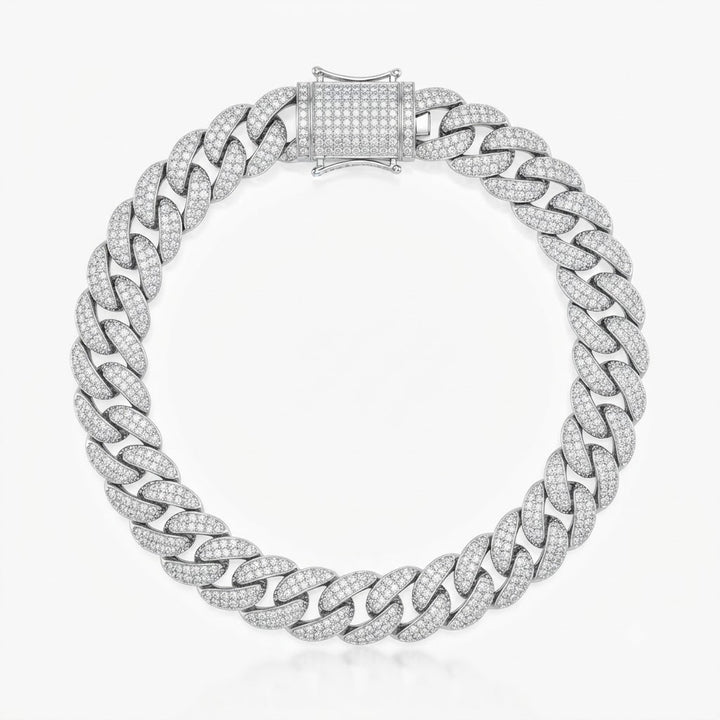 8MM Pave Cuban Link Moissanite Bracelet with Box Clasp for Men
