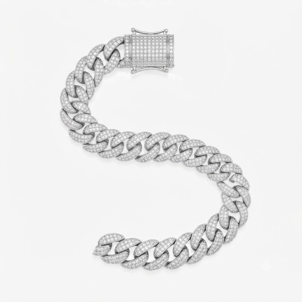 8MM Pave Cuban Link Moissanite Bracelet with Box Clasp for Men