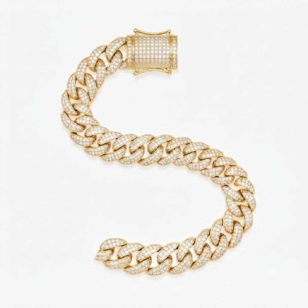 8MM Pave Cuban Link Moissanite Bracelet with Box Clasp for Men