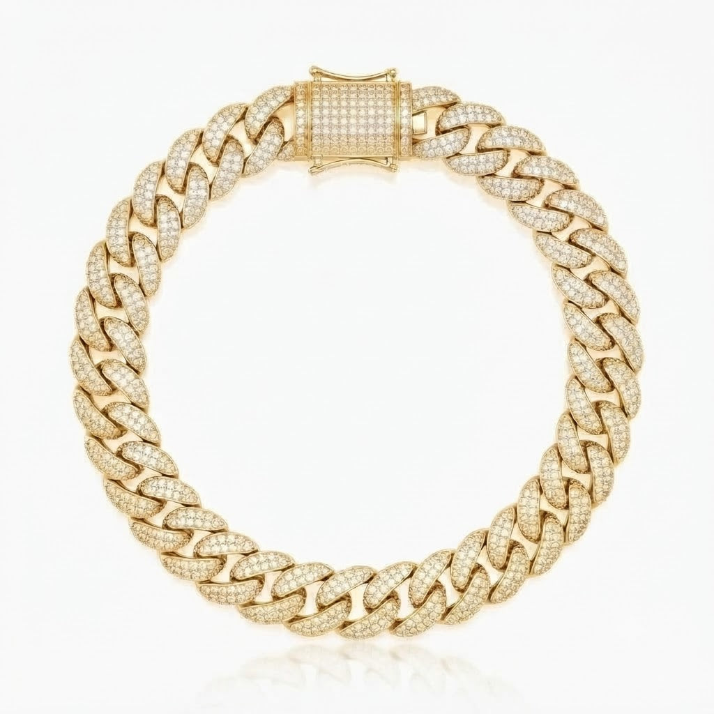 8MM Pave Cuban Link Moissanite Bracelet with Box Clasp for Men