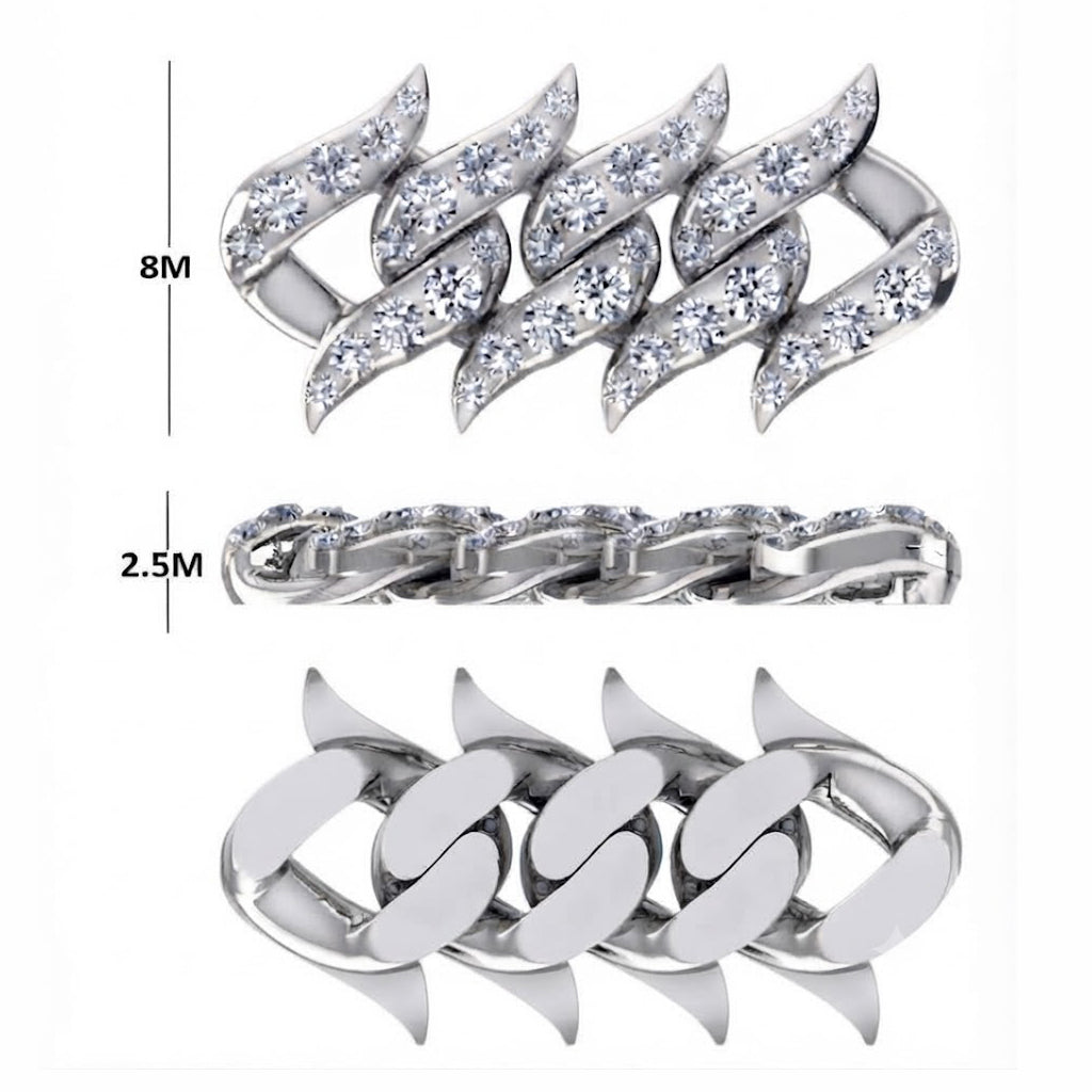 8MM Moissanite Spiked Cuban Link Bracelet with Box Clasp