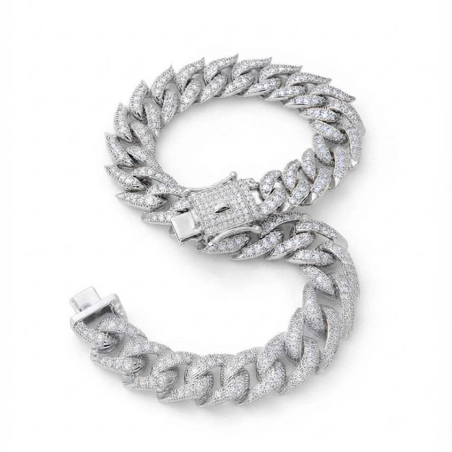8MM Moissanite Spiked Cuban Link Bracelet with Box Clasp