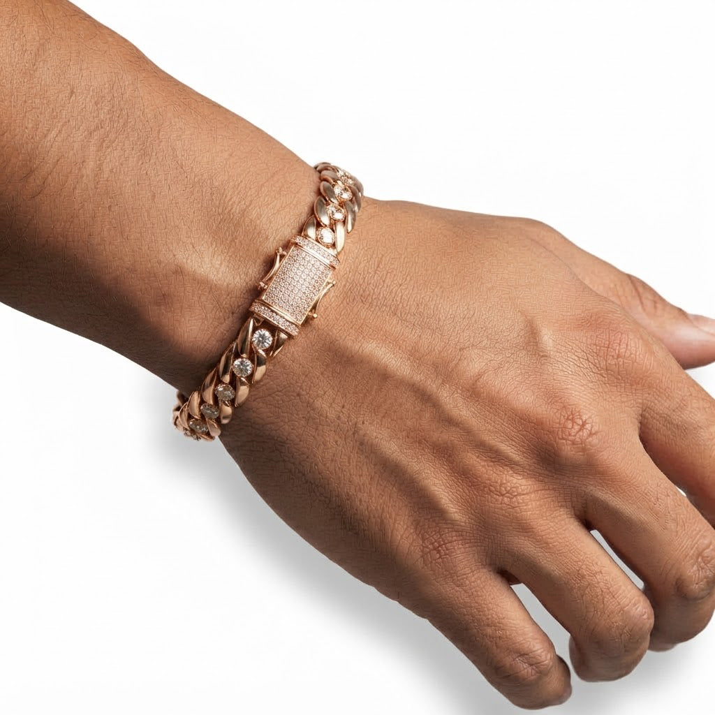 8mm Single Round Moissanite Diamond Plain Cuban Link Bracelet