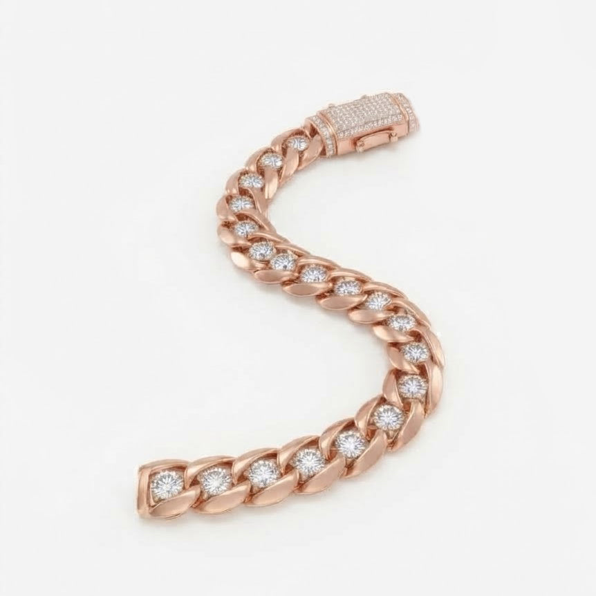 8mm Single Round Moissanite Diamond Plain Cuban Link Bracelet