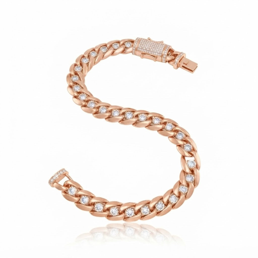 8mm Single Round Moissanite Diamond Plain Cuban Link Bracelet