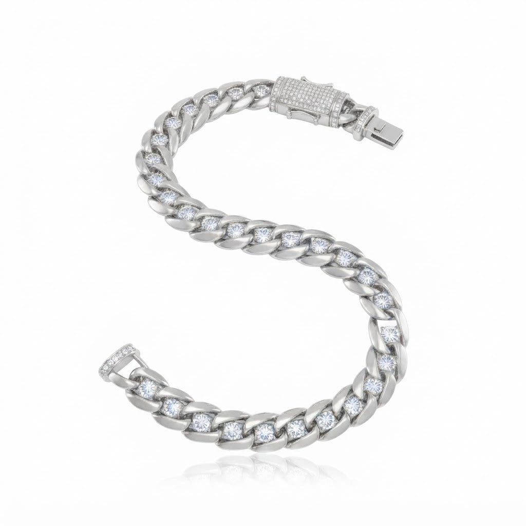 8mm Single Round Moissanite Diamond Plain Cuban Link Bracelet
