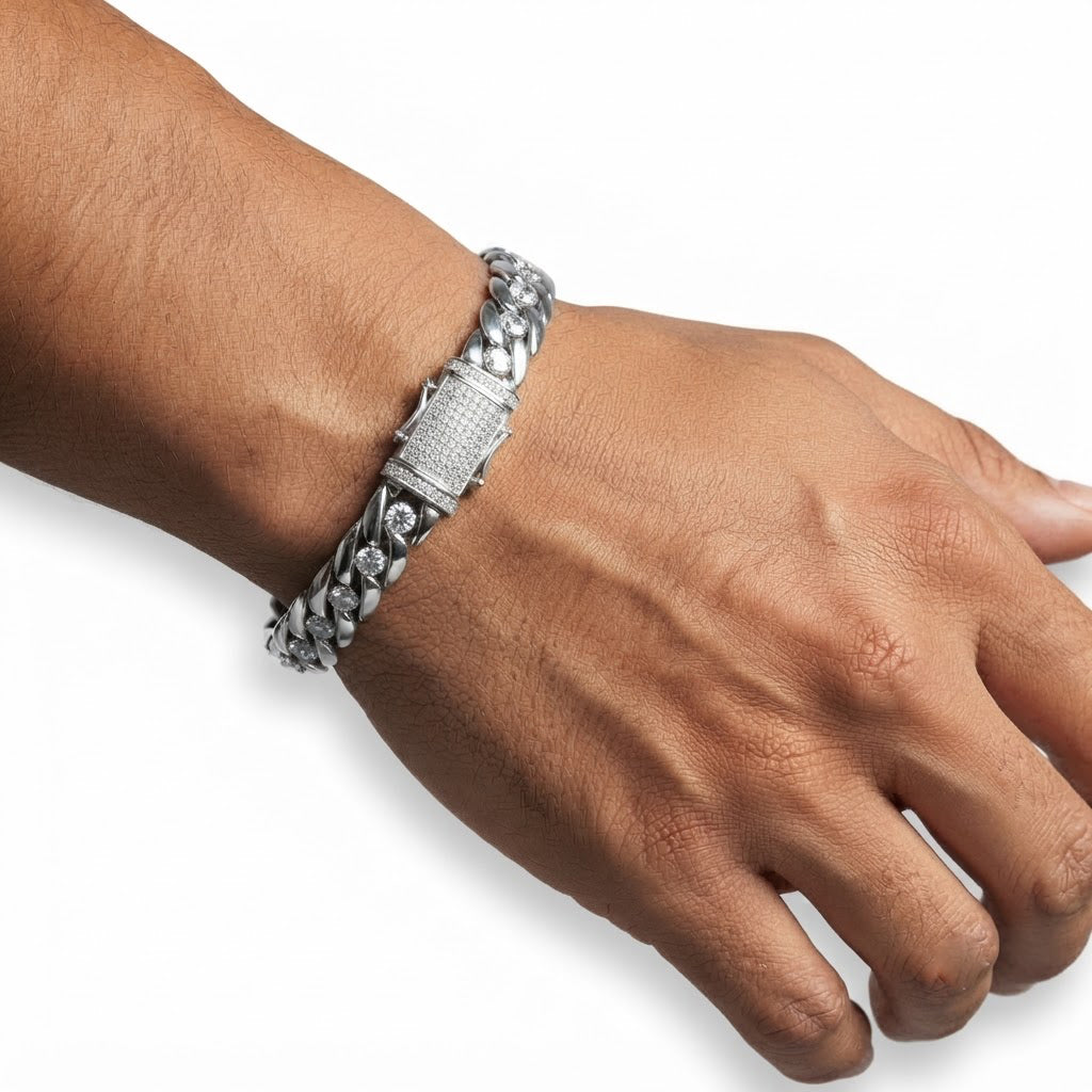 8mm Single Round Moissanite Diamond Plain Cuban Link Bracelet