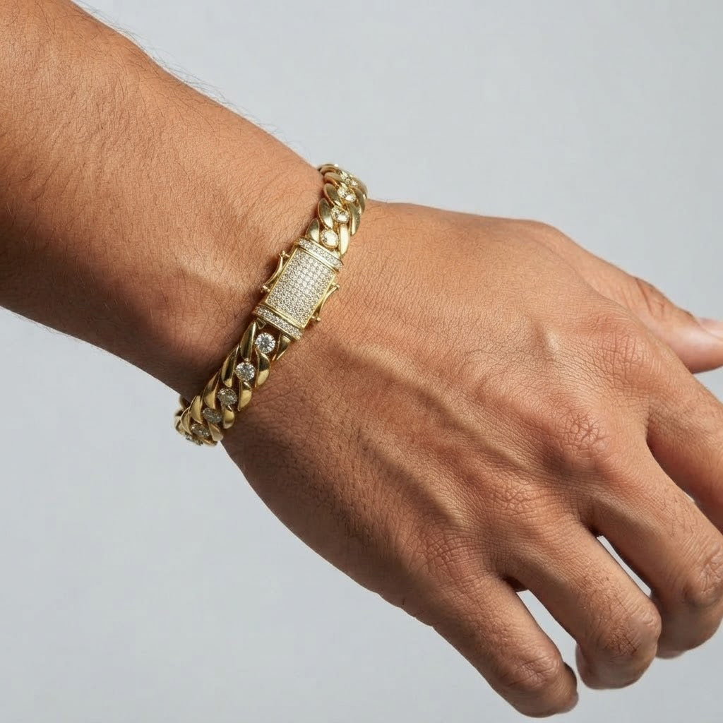 8mm Single Round Moissanite Diamond Plain Cuban Link Bracelet