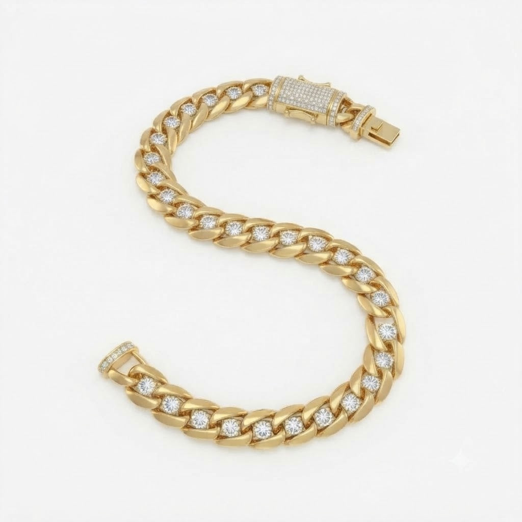 8mm Single Round Moissanite Diamond Plain Cuban Link Bracelet