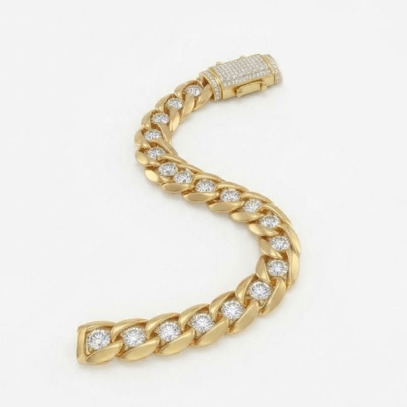 8mm Single Round Moissanite Diamond Plain Cuban Link Bracelet