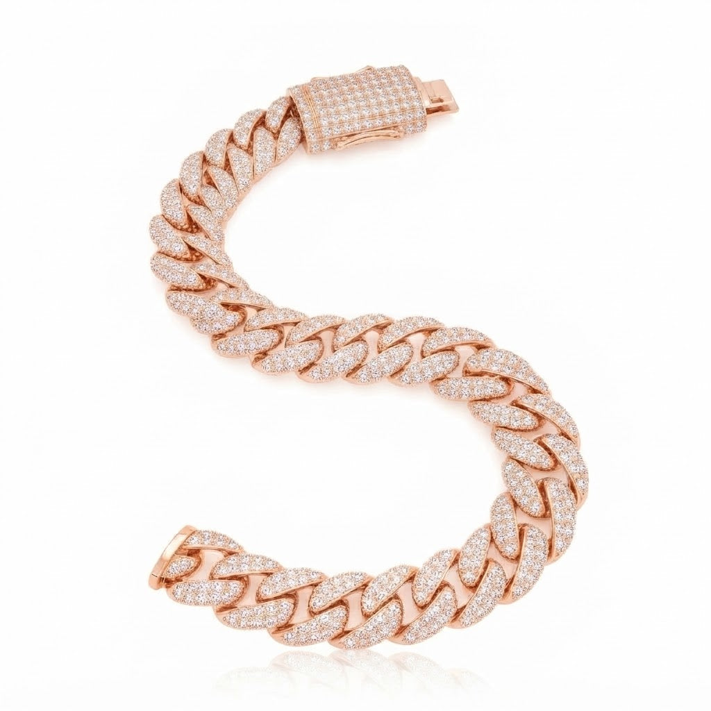 10mm Full Pave Moissanite Cuban Link Bracelet with Box Clasp