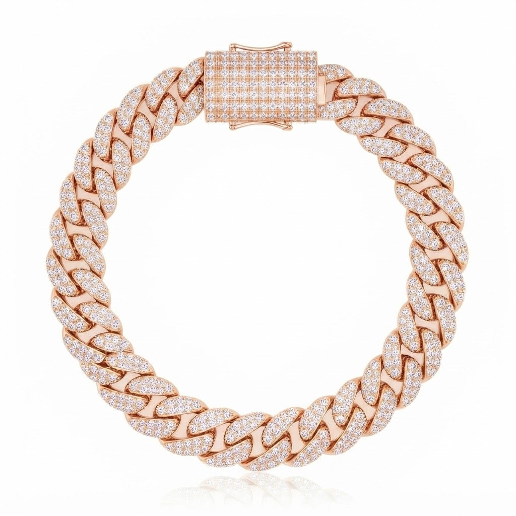10mm Full Pave Moissanite Cuban Link Bracelet with Box Clasp