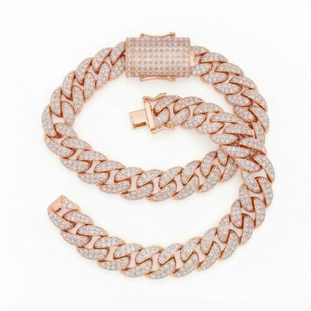 10mm Full Pave Moissanite Cuban Link Bracelet with Box Clasp