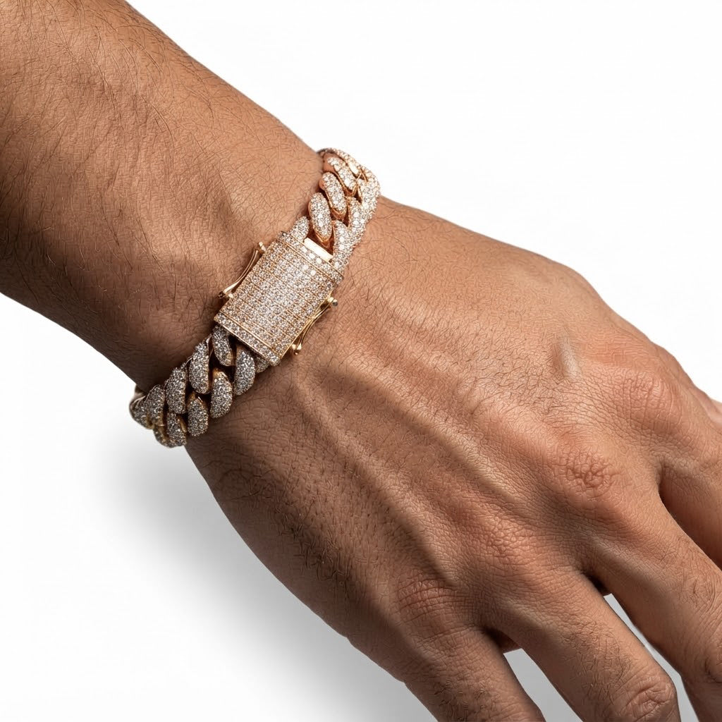 10mm Full Pave Moissanite Cuban Link Bracelet with Box Clasp