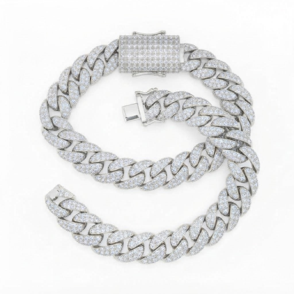 10mm Full Pave Moissanite Cuban Link Bracelet with Box Clasp