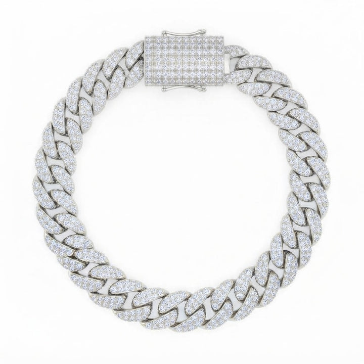 10mm Full Pave Moissanite Cuban Link Bracelet with Box Clasp
