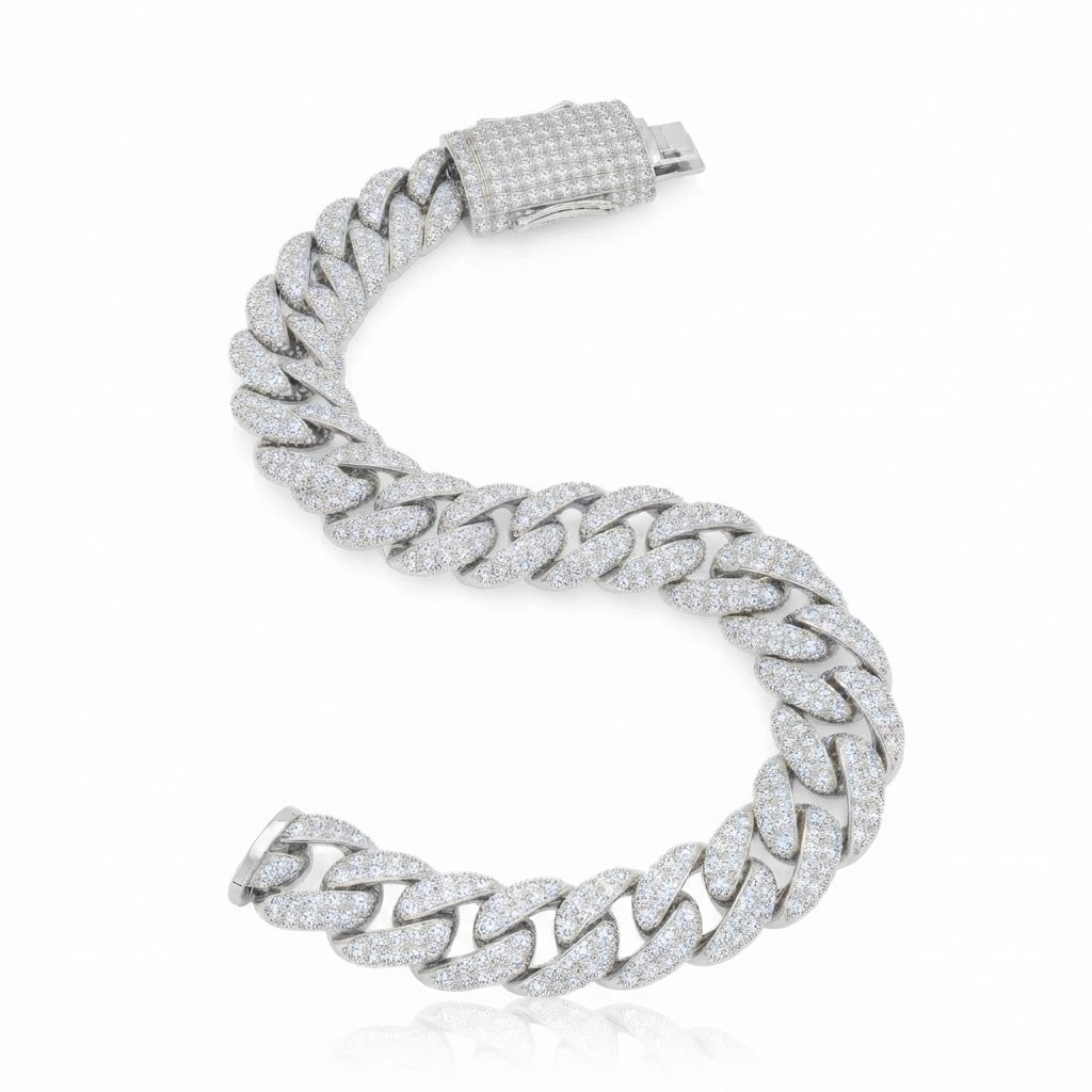 10mm Full Pave Moissanite Cuban Link Bracelet with Box Clasp