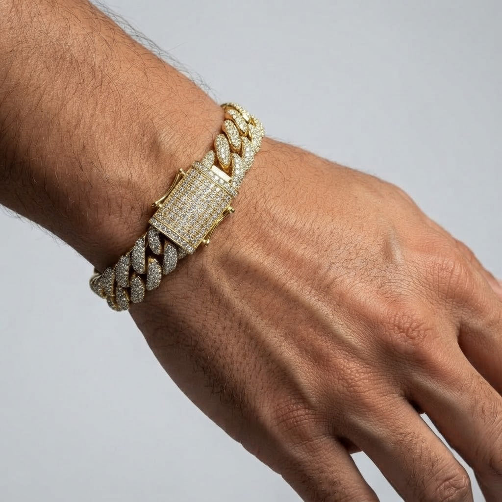 10mm Full Pave Moissanite Cuban Link Bracelet with Box Clasp