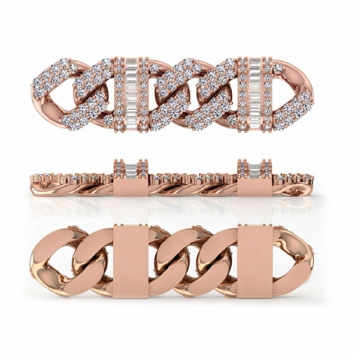 10mm Full Pave Moissanite Cuban Bracelet with Baguette Accents & Box Clasp