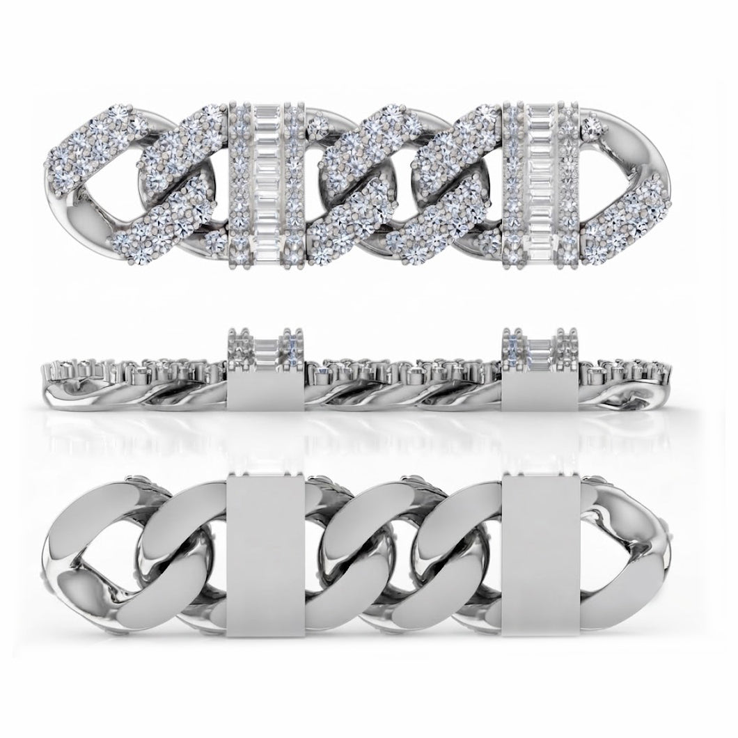 10mm Full Pave Moissanite Cuban Bracelet with Baguette Accents & Box Clasp