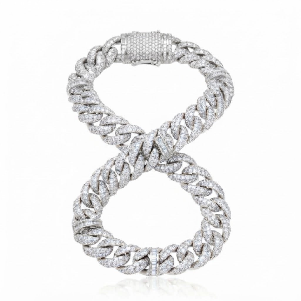 10mm Full Pave Moissanite Cuban Bracelet with Baguette Accents & Box Clasp