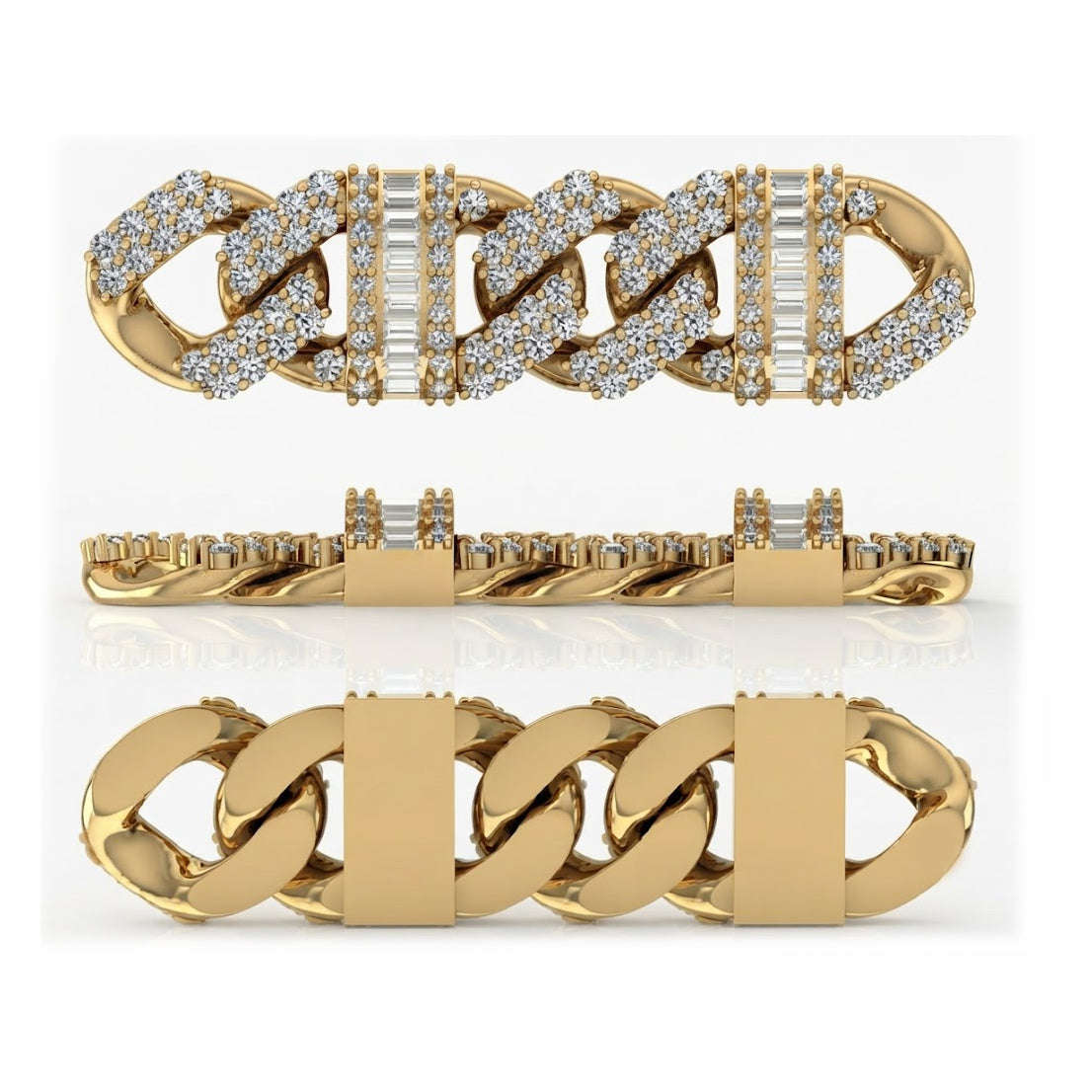 10mm Full Pave Moissanite Cuban Bracelet with Baguette Accents & Box Clasp