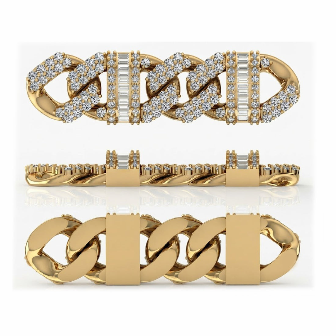 10mm Full Pave Moissanite Cuban Bracelet with Baguette Accents & Box Clasp