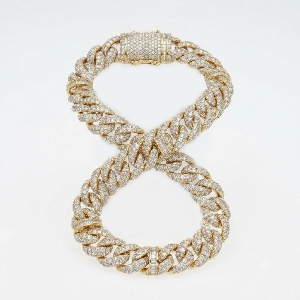 10mm Full Pave Moissanite Cuban Bracelet with Baguette Accents & Box Clasp