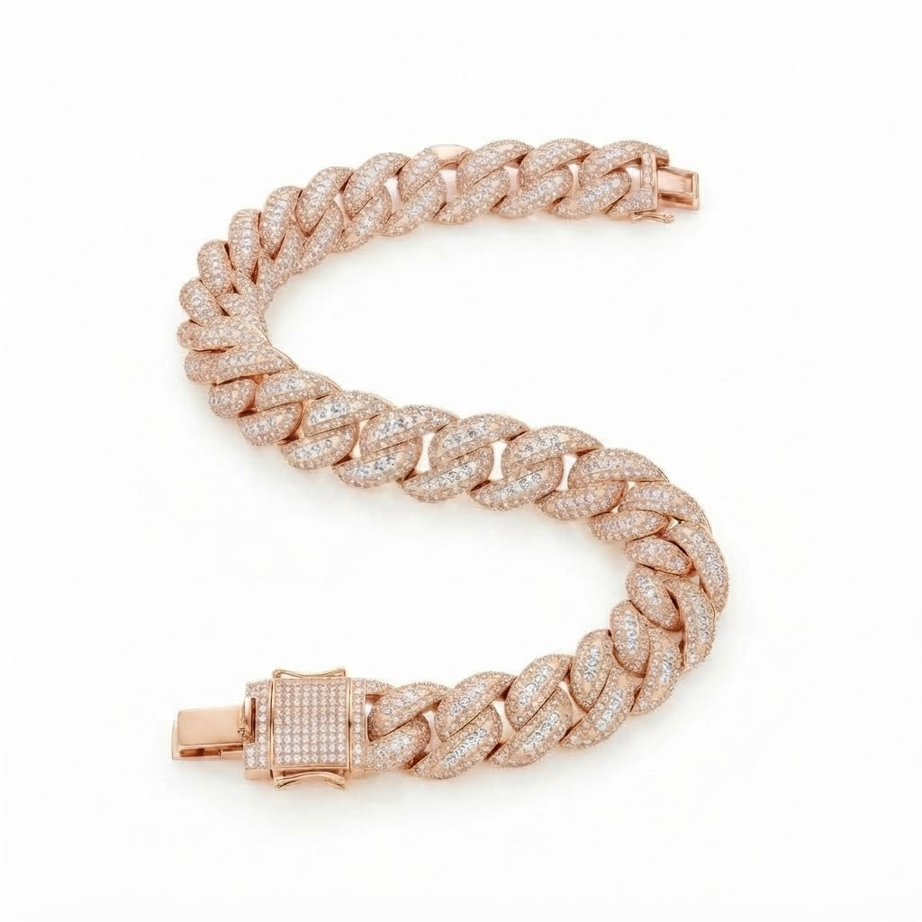 10mm Full Pave Moissanite Round Diamond Cuban Link Bracelet