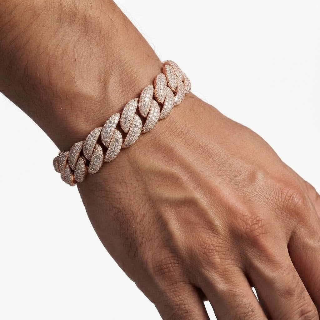 10mm Full Pave Moissanite Round Diamond Cuban Link Bracelet