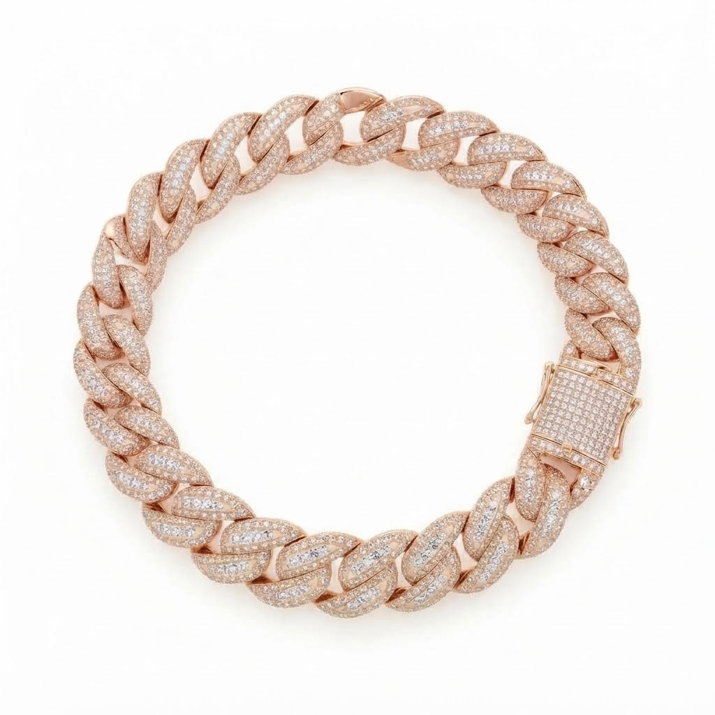 10mm Full Pave Moissanite Round Diamond Cuban Link Bracelet