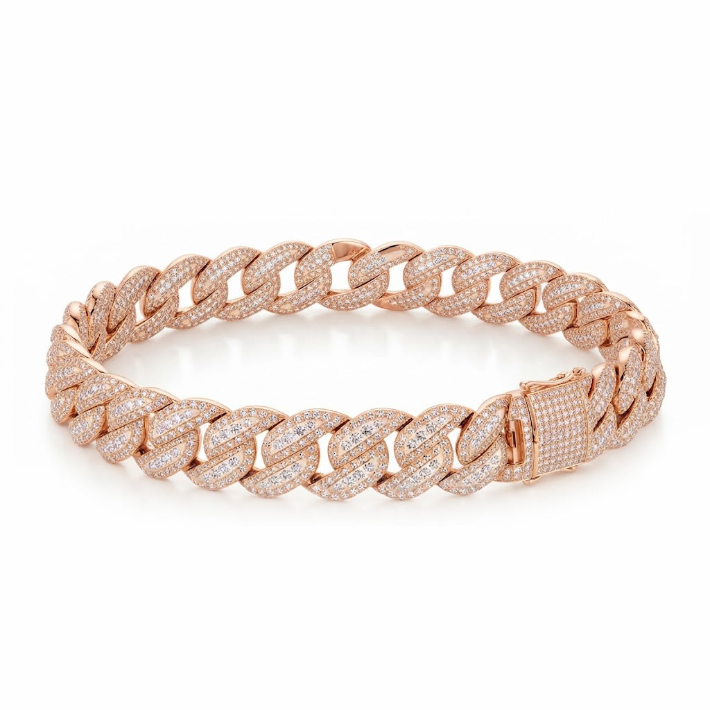 10mm Full Pave Moissanite Round Diamond Cuban Link Bracelet