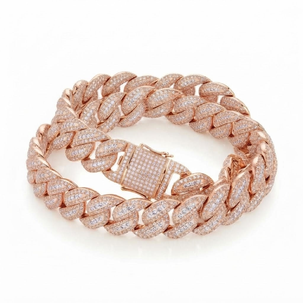 10mm Full Pave Moissanite Round Diamond Cuban Link Bracelet