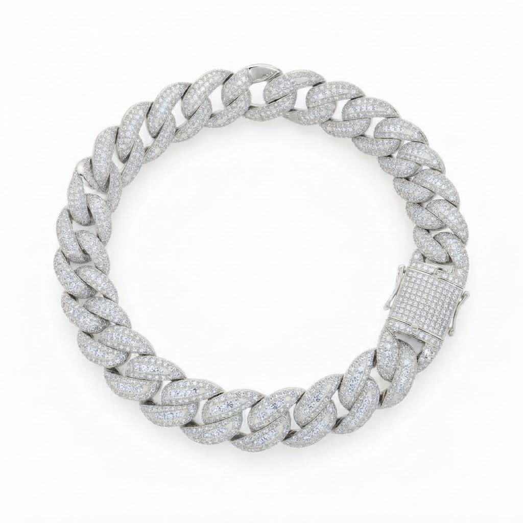 10mm Full Pave Moissanite Round Diamond Cuban Link Bracelet
